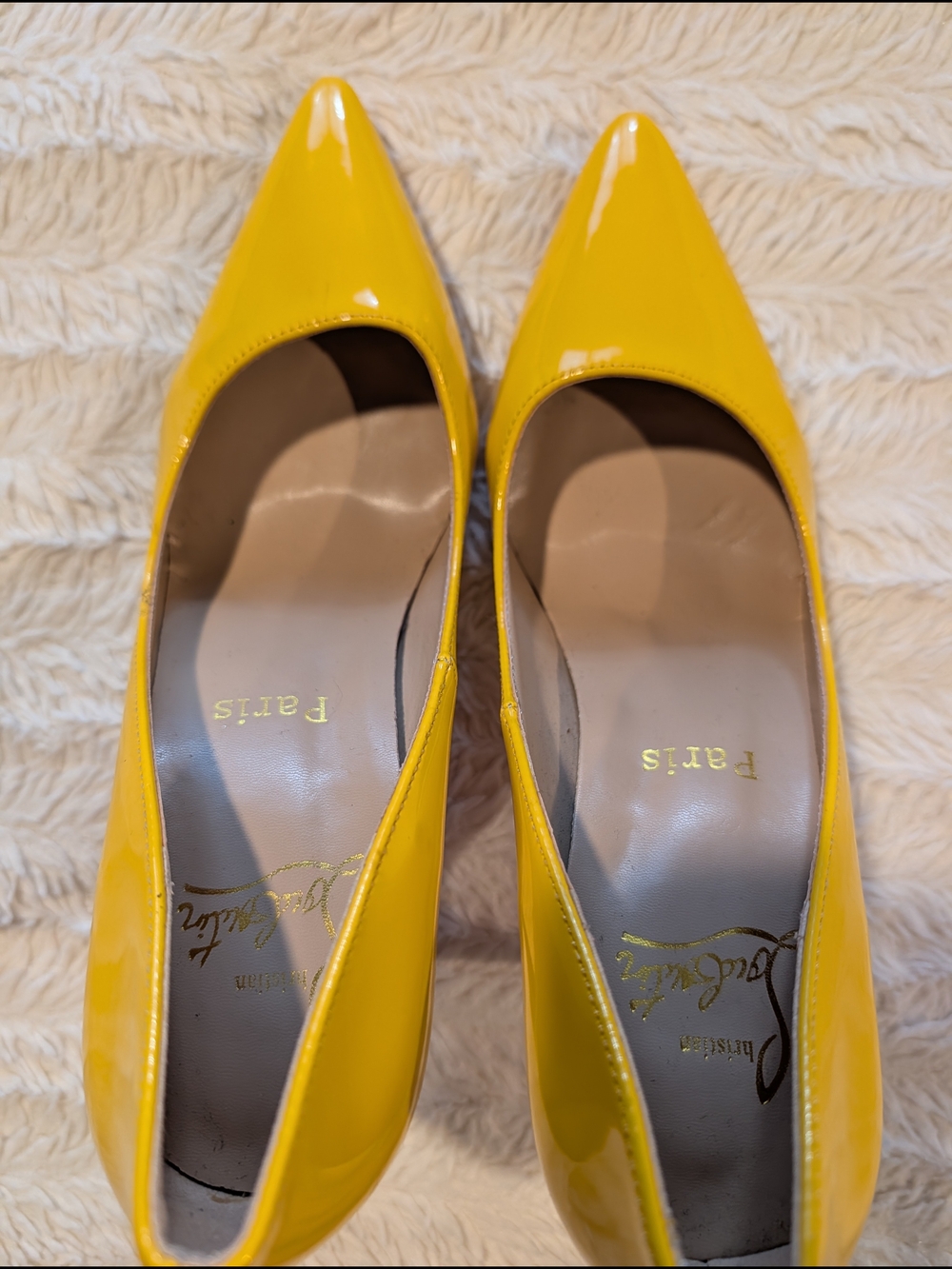 Christian Louboutin Yellow Patent Pointed-Toe Pumps